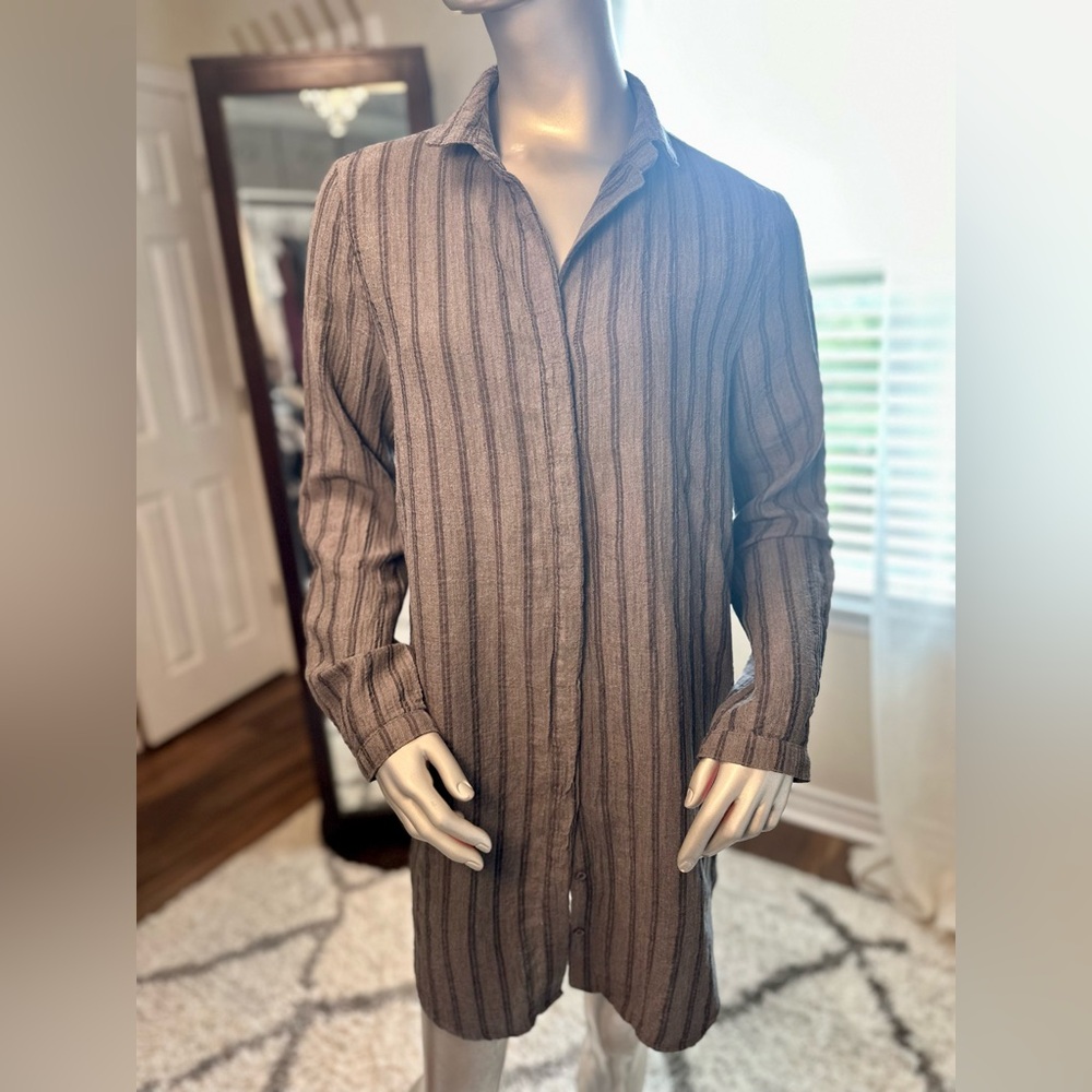 Cloth & Stone Anthropologie Gray Cotton Striped Button Down Shirt Dress Medium